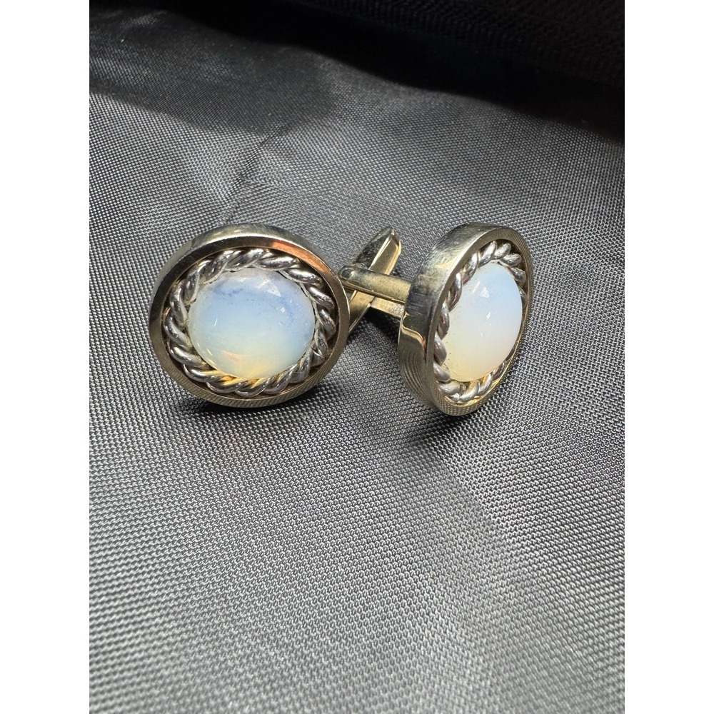1950s Sarah Coventry Gold Round Cuff-links Faux Opal Moonstone